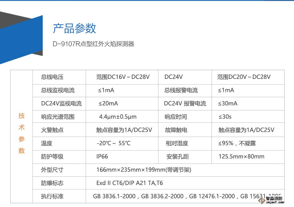 D-9107R防爆點型紅外火焰探測器參數(shù)