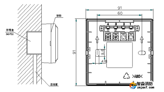 海灣J-SAM-GST9121B手動火災(zāi)報警按鈕預(yù)埋盒